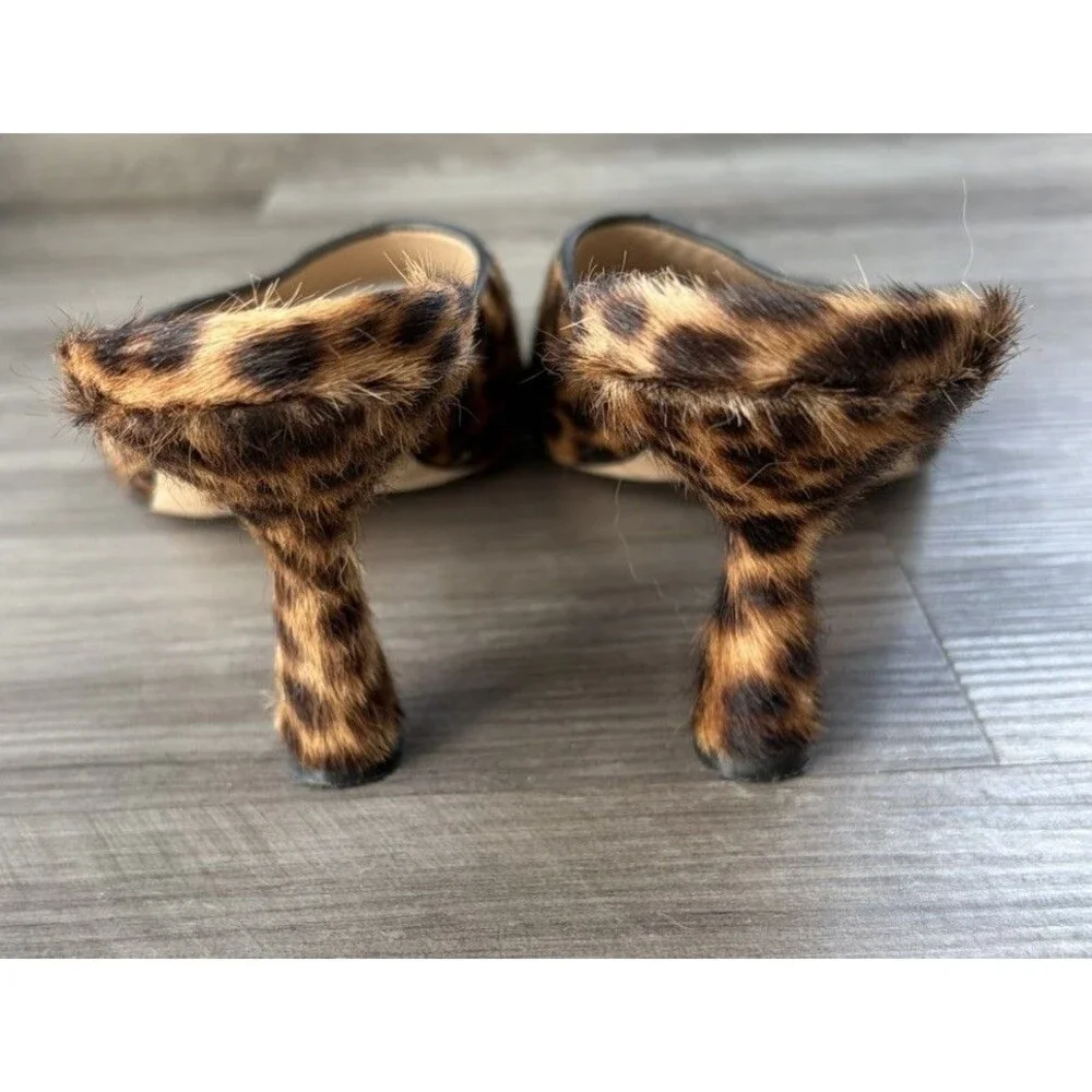 Stuart Weitzman Tia 75 Leopard Calf Hair Slide Mule Sandal Kitten Heel Shoes 9